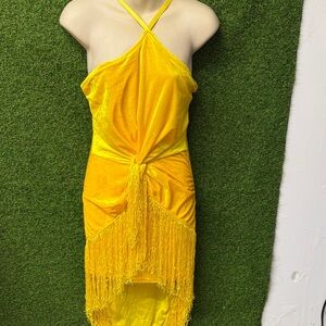 Yellow Fringe Halter Dress